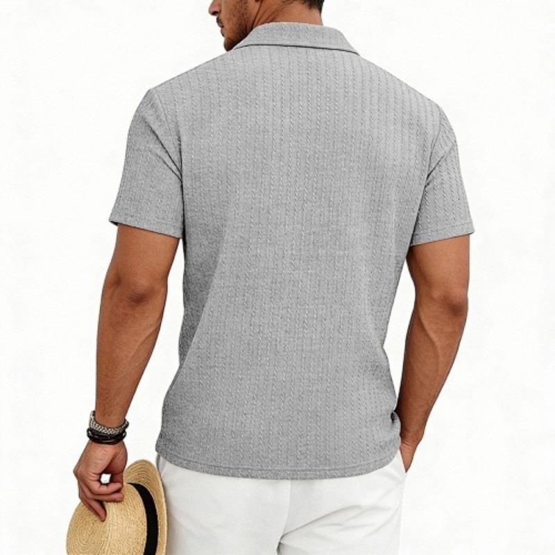 Mens European American Summer Jacquard Turn Down Collar Polo Shirt Business Casual