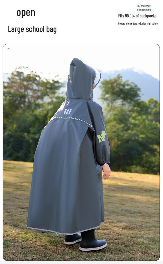 Children's Stormproof Long Rain Cape with Backpack Compartment - Medium & Large Sizes for School