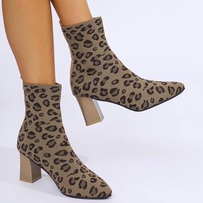 Mode Damen Stiefel Leopardenmuster Designer Stiefeletten Damenmode Spitzschuh Kurze Stiefel Prägnante Dicke Absätze High Heels Schuhe Damen