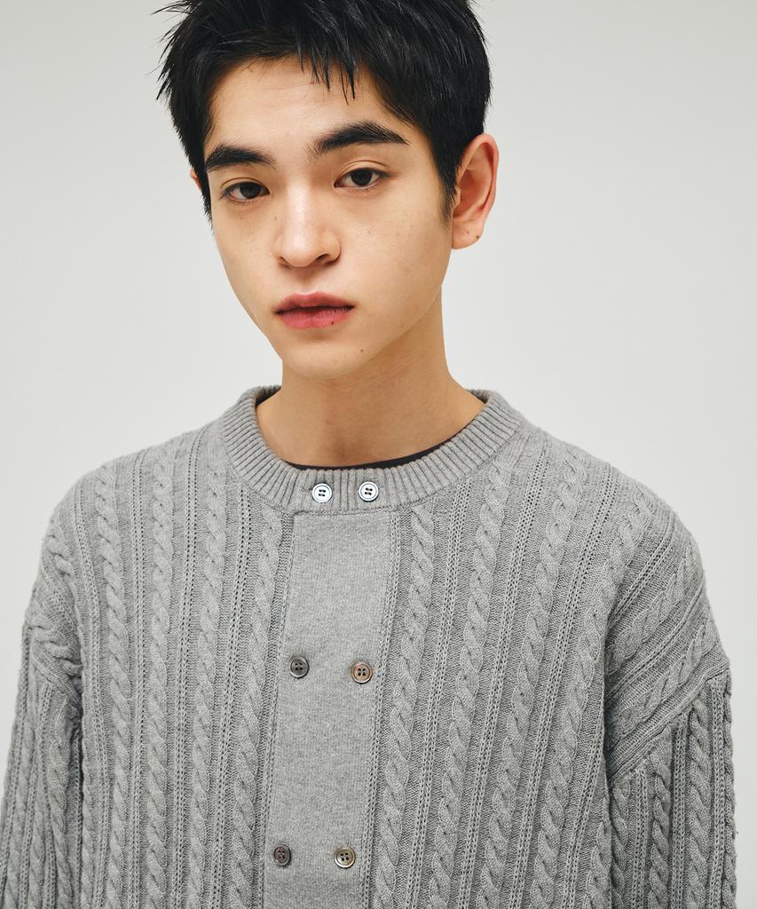 ECORR Cotton Cable Two-Button Cardigan_Gray
