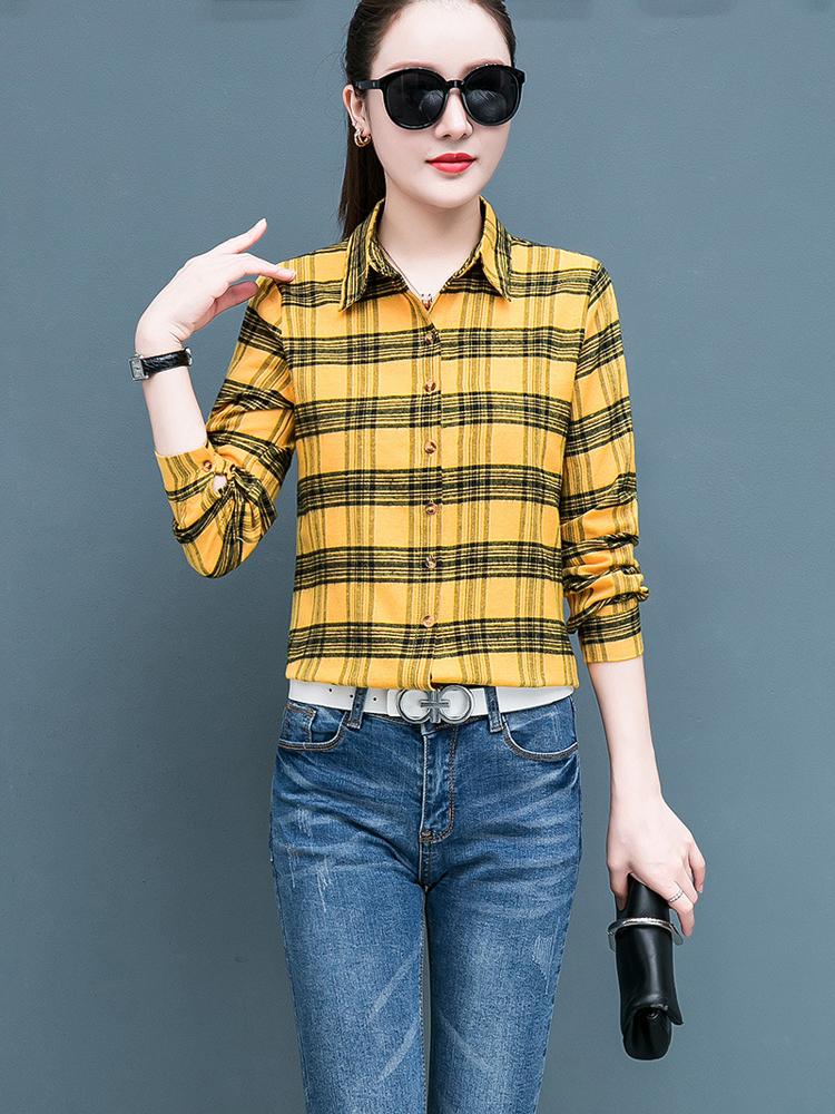 Geruit Overhemd Dames Honderd Dames Tops Los Retro Hong Kong Smaak Lange Mouw Overhemd