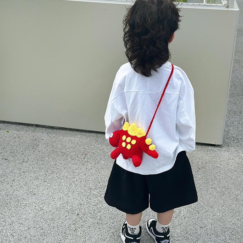 Adorable Mini Cartoon Dinosaur Plush Crossbody Bag For Kids With Handmade Design