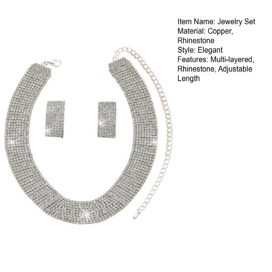 2 Stück/Set Damen Halskette Ohrringe Set für formelles Bankett und Abschlussball Mehrschichtig