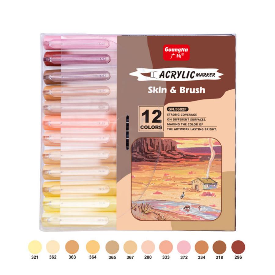

12/24 Colors Skin Tone Set Soft Head Acrylic Art Markers Painted Painting Graffiti Acrylic Brushes Marker Set For Art Supply