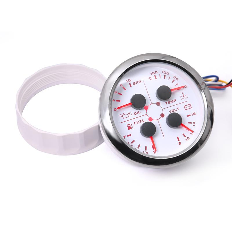 HD 85mm 4 in 1 Multifunction Oil Pressure/Water Temp/Voltmeter/ Fuel Level 0-190 ohms 240-33 ohms 40-120℃ Temp With Alarm