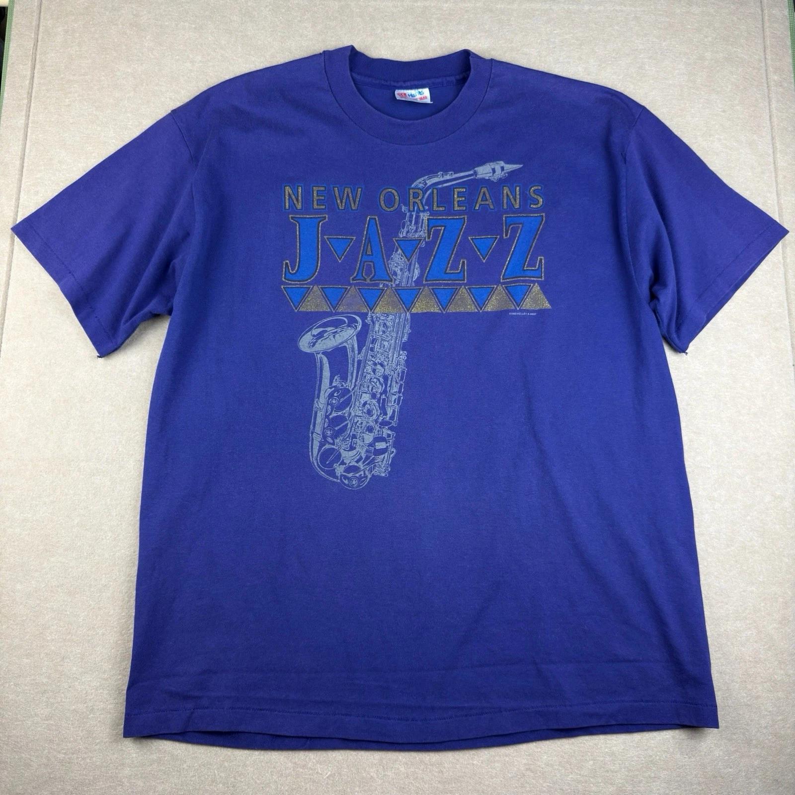 Vintage Hanes 1993 New Orleans Jazz T-Shirt XL Purple Saxophone Music Tee USA L