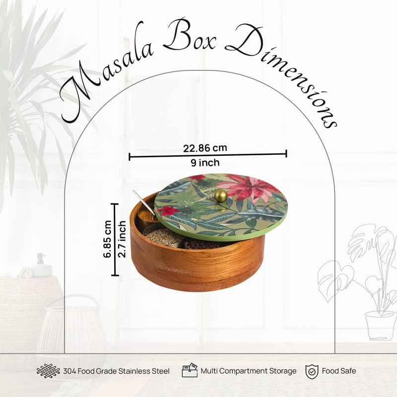 Wooden Spice Organizer, Wooden Masala Box (Green),  Nestroots