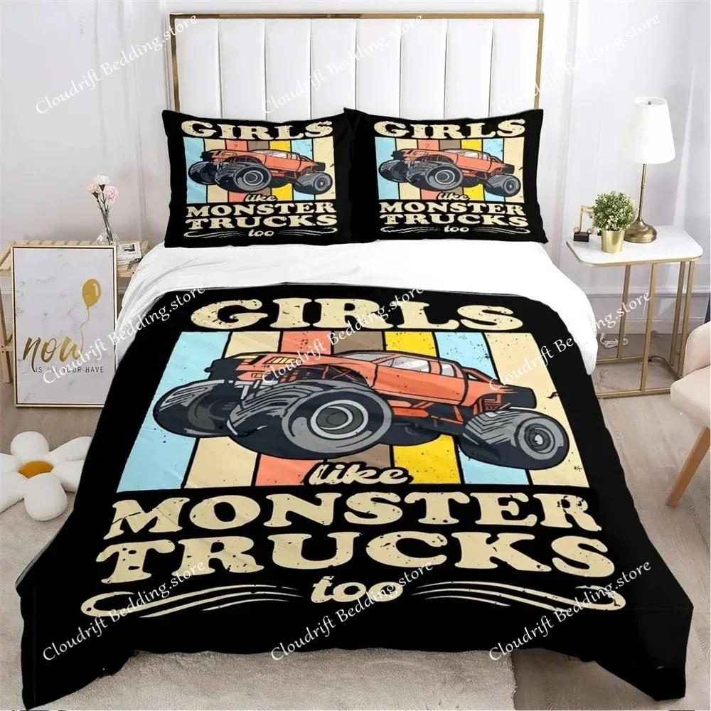Monster Truck Duvet Cover Catroon Monster Jam Bedding sets Soft Quilt Cover and Pillowcases for Teens SingleDoubleQueenKing