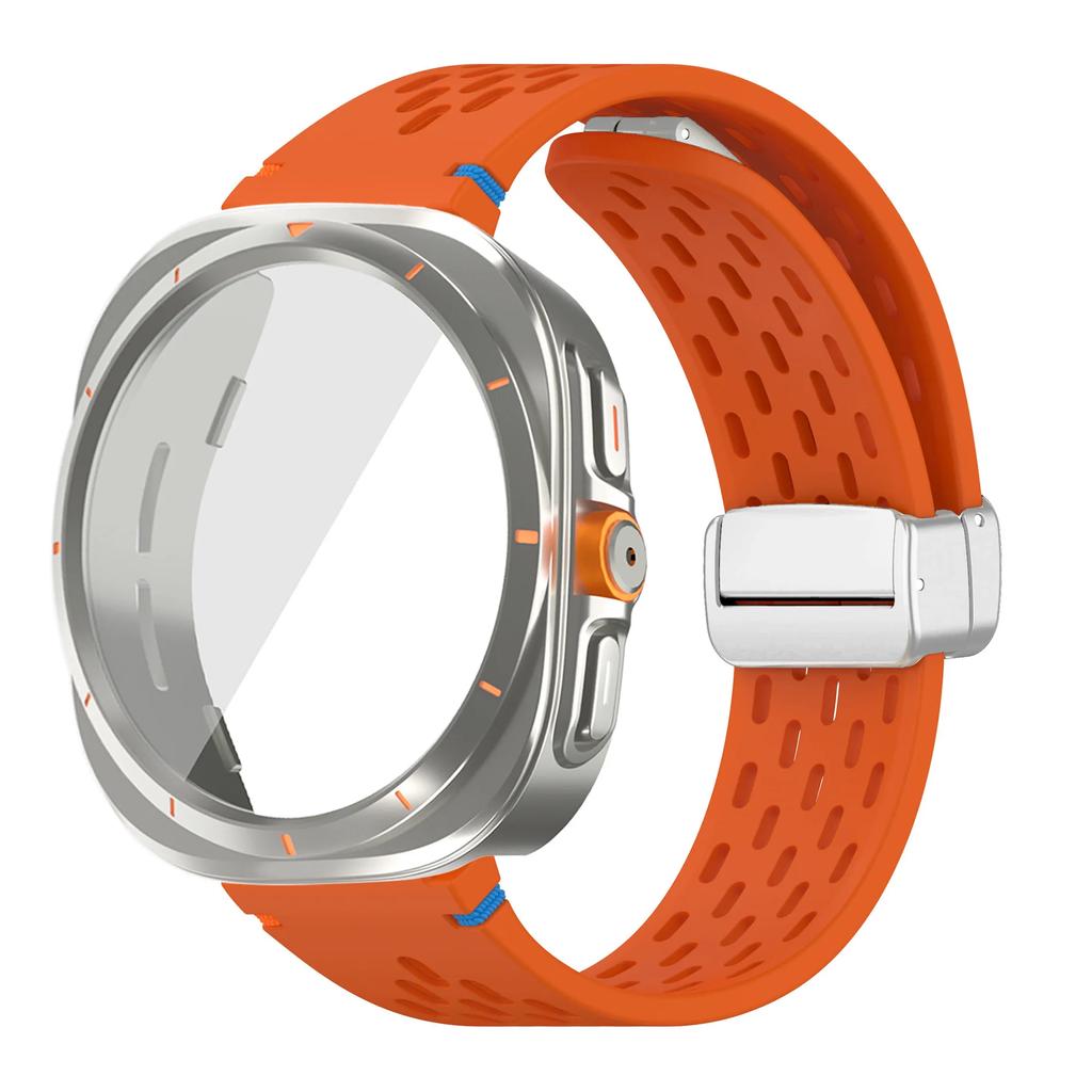 For Samsung Galaxy Watch 7 6 40mm 44mm Silicone Magneti Buckle Band +Change To Case Tempered Glass Full Protective Cover Bumper