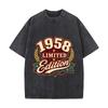 Vintage 1958 Anniversary Script Badg Washed Faded Vintage Short Sleeve Fashion Versatile Daily Tee