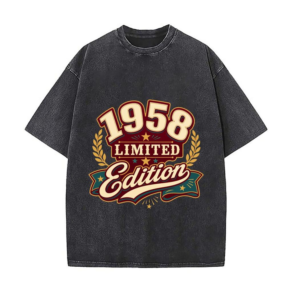 Vintage 1958 Anniversary Script Badg Washed Faded Vintage Short Sleeve Fashion Versatile Daily Tee