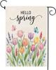 Hello Spring Tulip Lavender Garden Ag 12 X 18 Inch Double Sided Burlap Farmhouse Seasonal Ower Yard Outdoor Decorations  GGO
