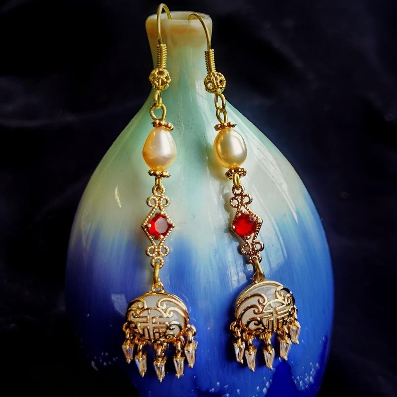 Retro Long Antique Fringed Cheongsam Earrings Temperament Pearl Flower Earrings Hanfu Accessories Earrings National Style Earclips