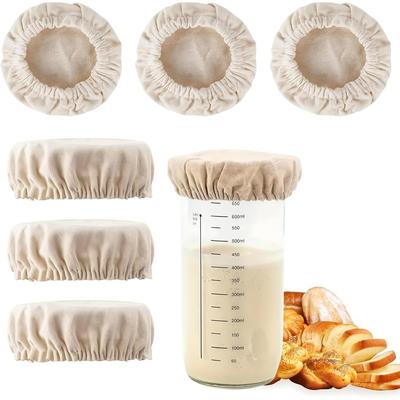 6 Pack Sourdough Starter Jar Covers Cloth - Reusable Linen Covers Cloth for Elastic Sourdough Starter Container, Unbleached Fabric