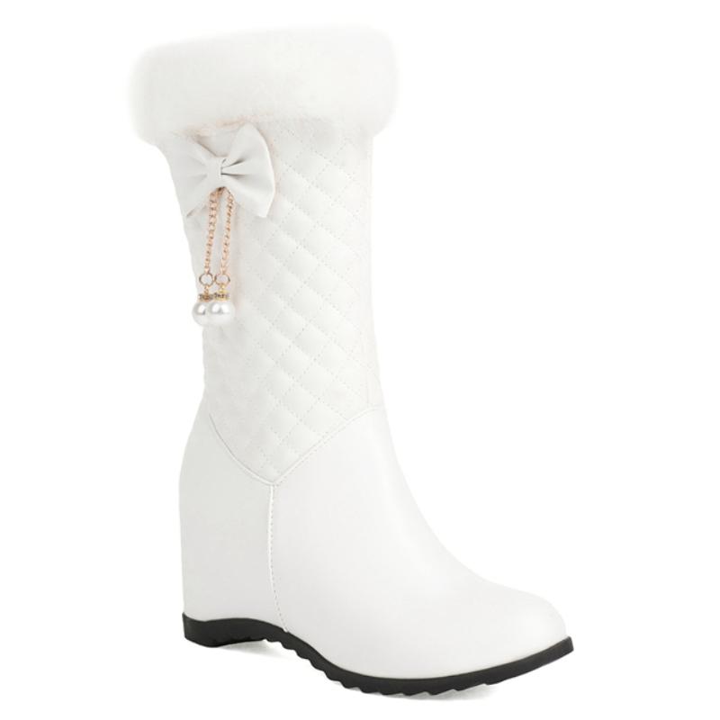 Warme Pelz Damen Hohe Schneestiefel 2024 Plüsch Winterschuhe Wasserdicht Mode Höhenvergrößernde Keil Kniehohe Stiefel Große Größe