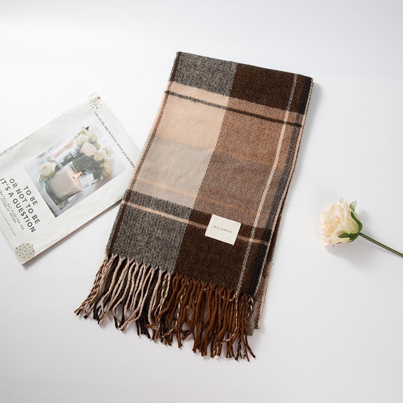 Autumn and winter scarves women's new products long imitation cashmere scarves retro plaid fringed scarves shawl