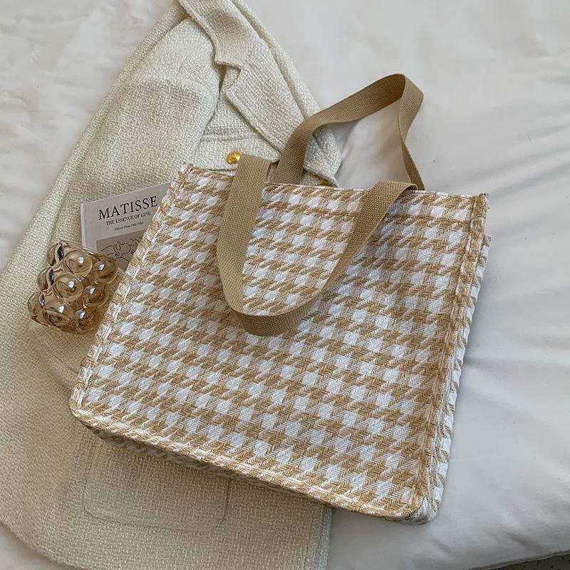 Large Capacity Houndstooth Bag for Women New Fashion Versatile Tote Bag for Women Ins Student Canvas Shoulder Bag