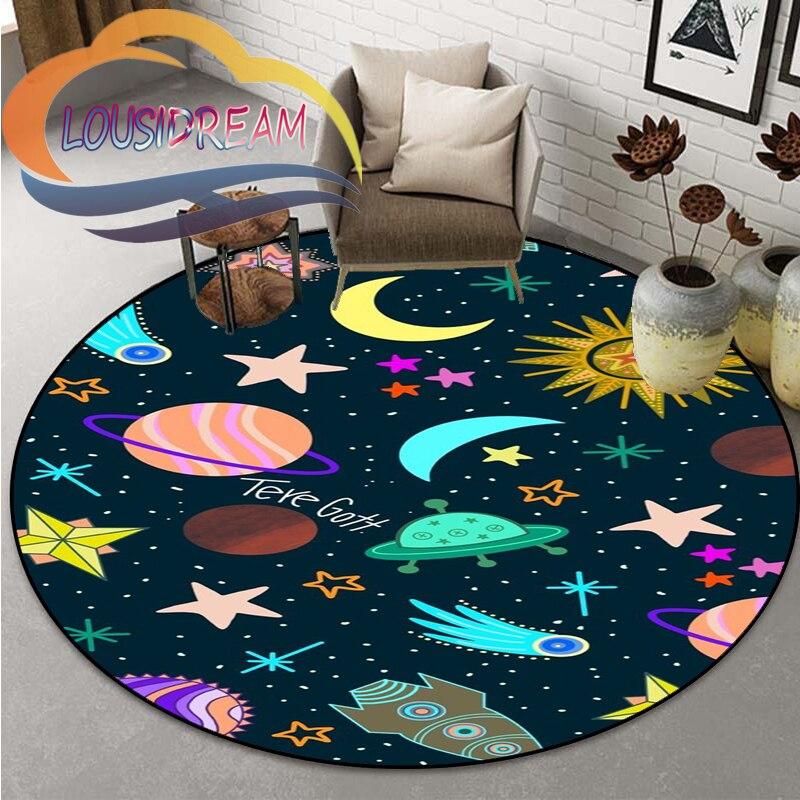 Space Universe  Vector Ufo and Many Planets In Galaxy Round Bedroom Floor Mat Computer Chair Area Decoration Carpets