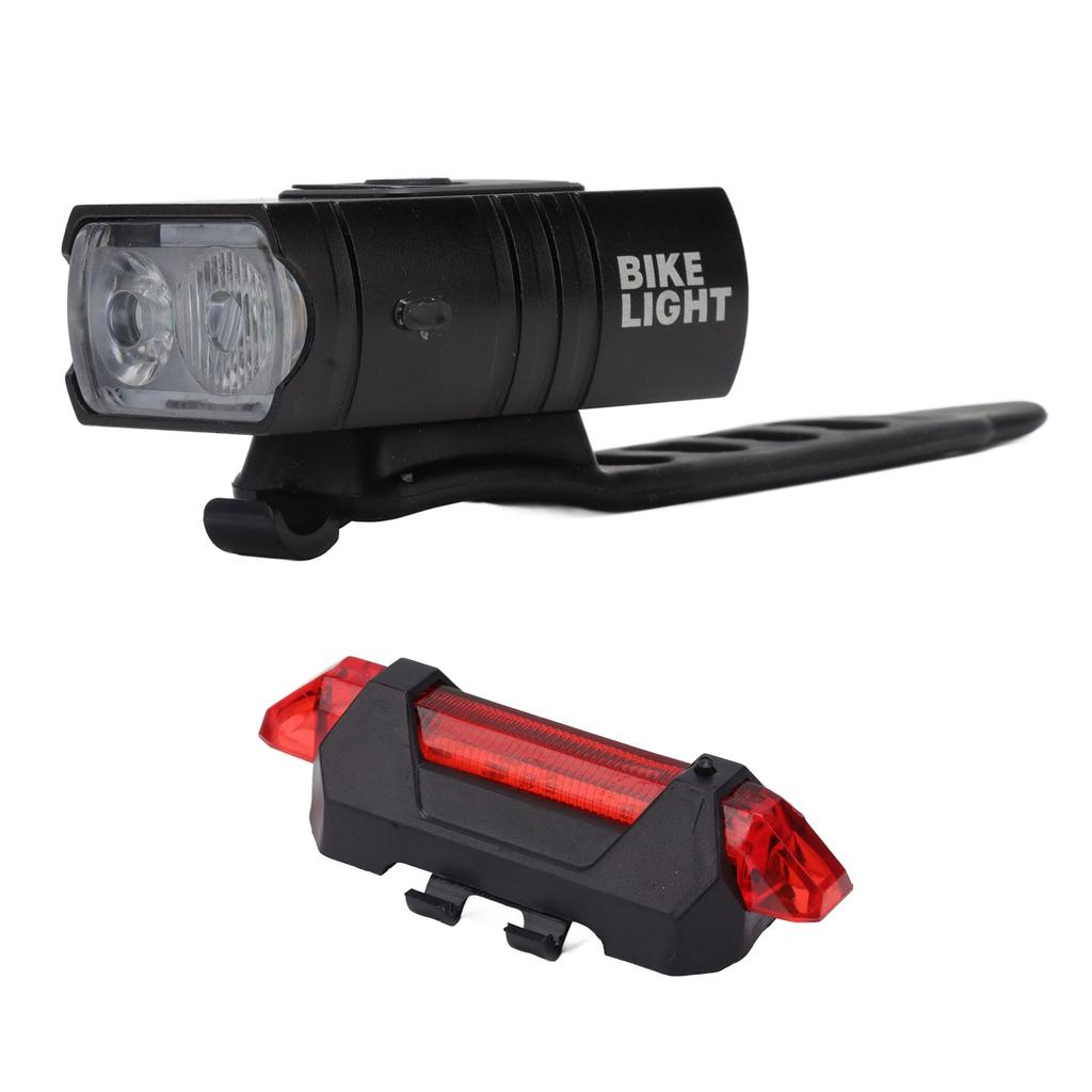 LED Cycling Light Kit Bike Front and Tail Lamps with Battery USB Charging Outdoor Riding Lamp Set