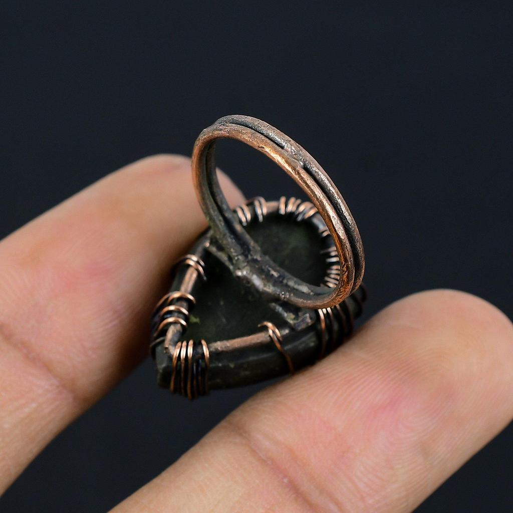 Tree Of Life Abalone Shell Gemstone Copper Wire Wrapped Handmade Jewelry Ring For Gift