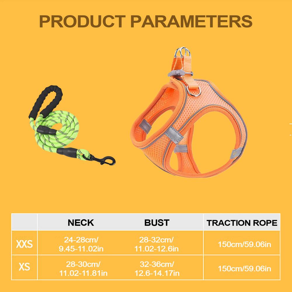 

Soft Dog Harness and Leashes Set with Reflective Straps Escape-Proof Puppies Kitten Cat Vest for Small and Medium Dogs XXS помаранчевий