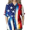 Women's Fashion 3/4 Sleeve Casual Lapel Back Tie Independence Day Printed T-shirt Top