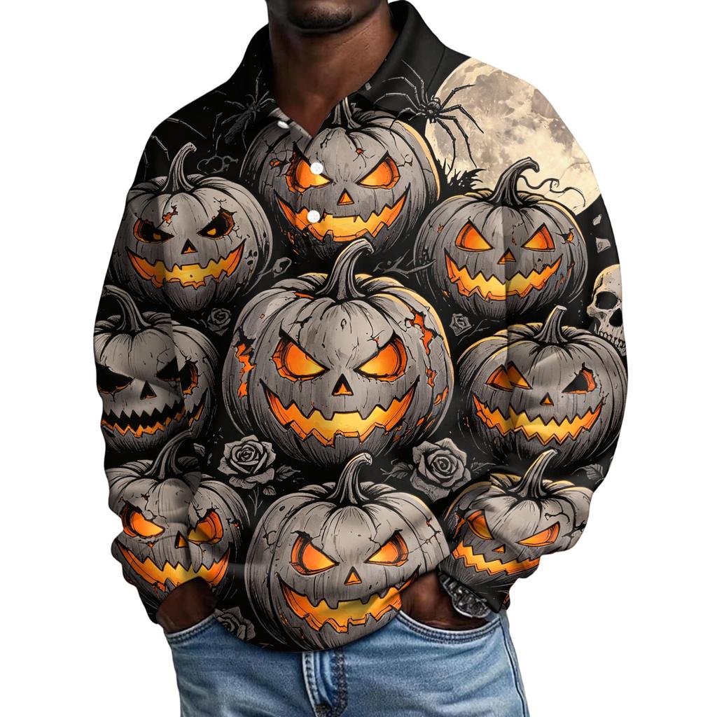 Męska koszula z długim rękawem na Halloween, stylowa, casualowa, imprezowa