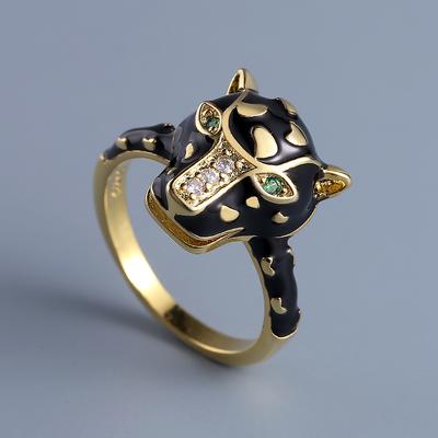 High-quality Personality Animal Black Panther Ring Fine Jewelry Zircon Ring Handmade Enamel Jewelry Ring for Men Cocktail Party Jewelry Christmas Gift