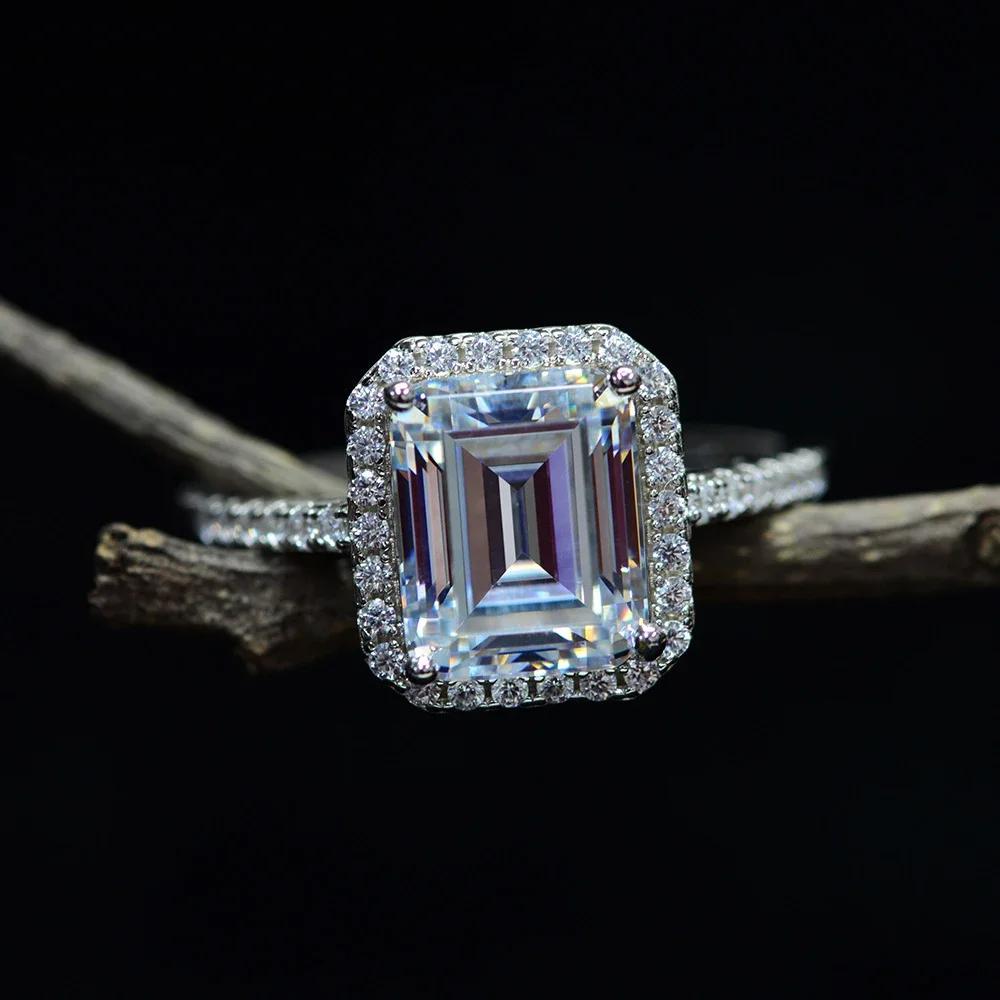Cbtb Rectangular Moissanite Ring 925 Silver Engagement Quality Goods Jewelry