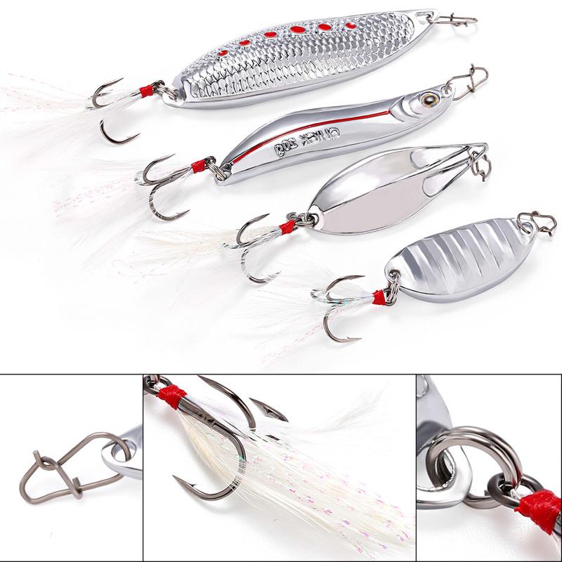 4pcs Mental Fishing Lures Bait Fishing Spoon Ideal Bass Trout Perch Rotation Composite Sequins