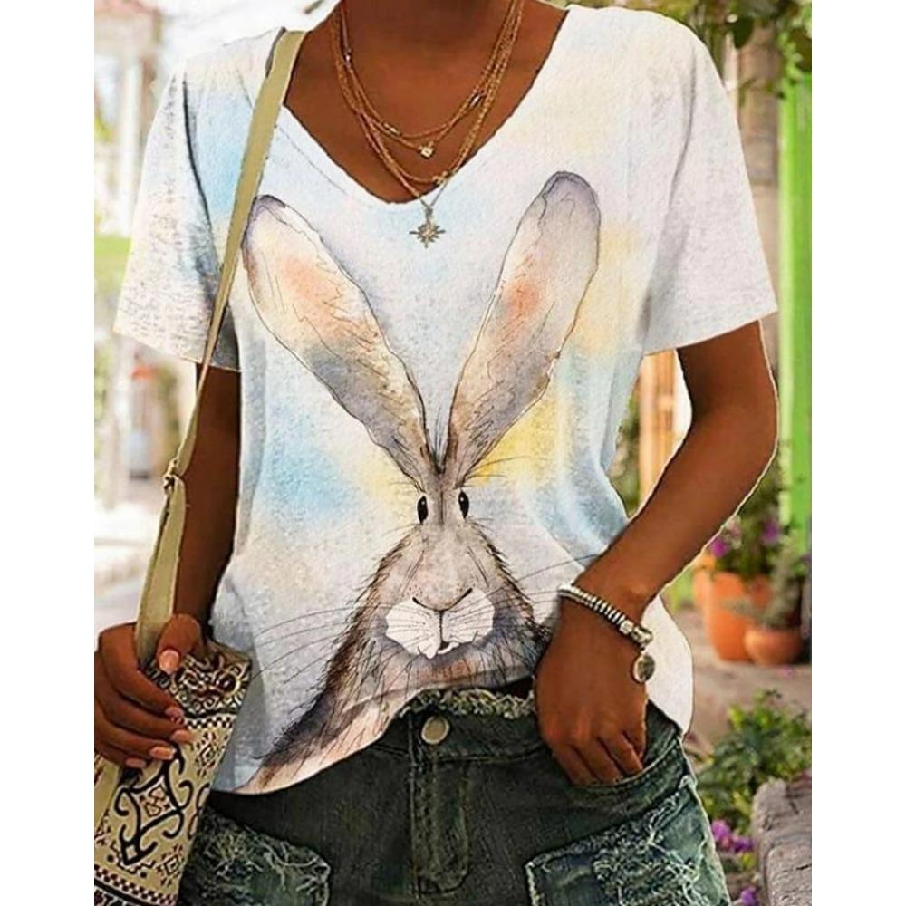 

Летняя женская футболка, модная уличная футболка с коротким рукавом, повседневная трендовая футболка с принтом 3D-кролика, женская одежда больших размеров XXXL