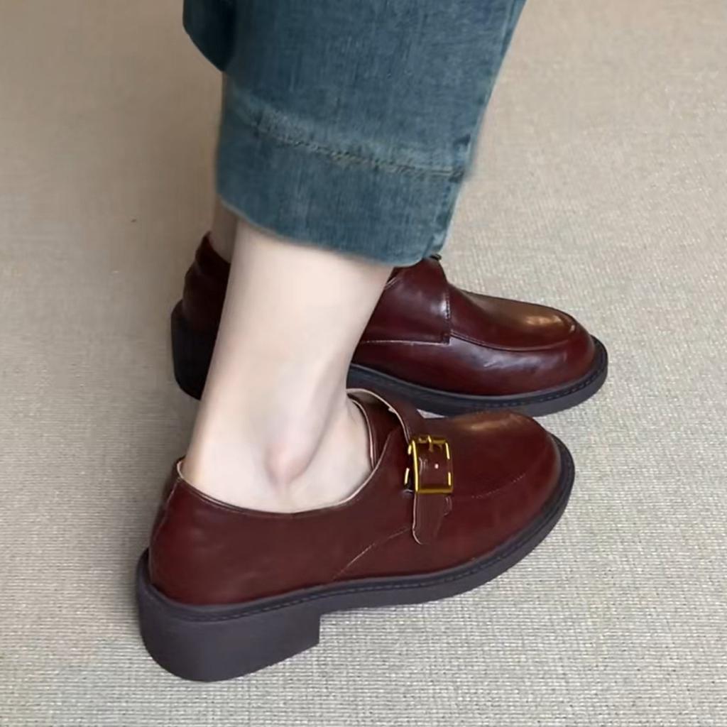 Cowhide version~ platform loafers women's spring and autumn 2025 platform single shoes black one-pedal British style small leather shoes