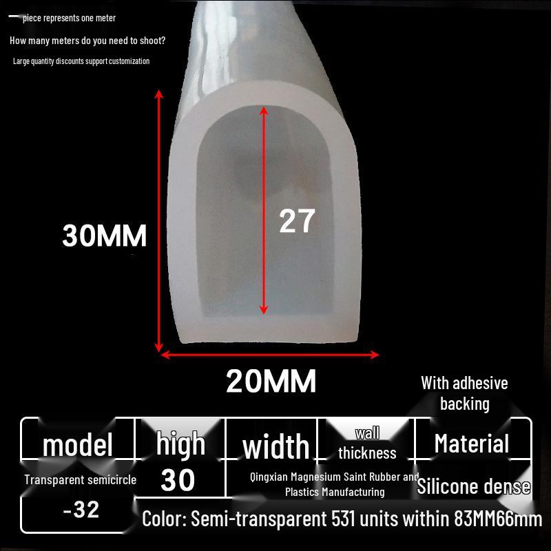 D-shaped High-Temperature Silicone Seal, Semi-Circular Hollow Strip, Self-Adhesive Solid, Odorless Transparent.