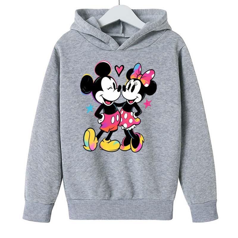 Mickey & Minnie Rainbow Gradient Hoodie for Kids - Cartoon Print, Unisex Spring/Autumn Style