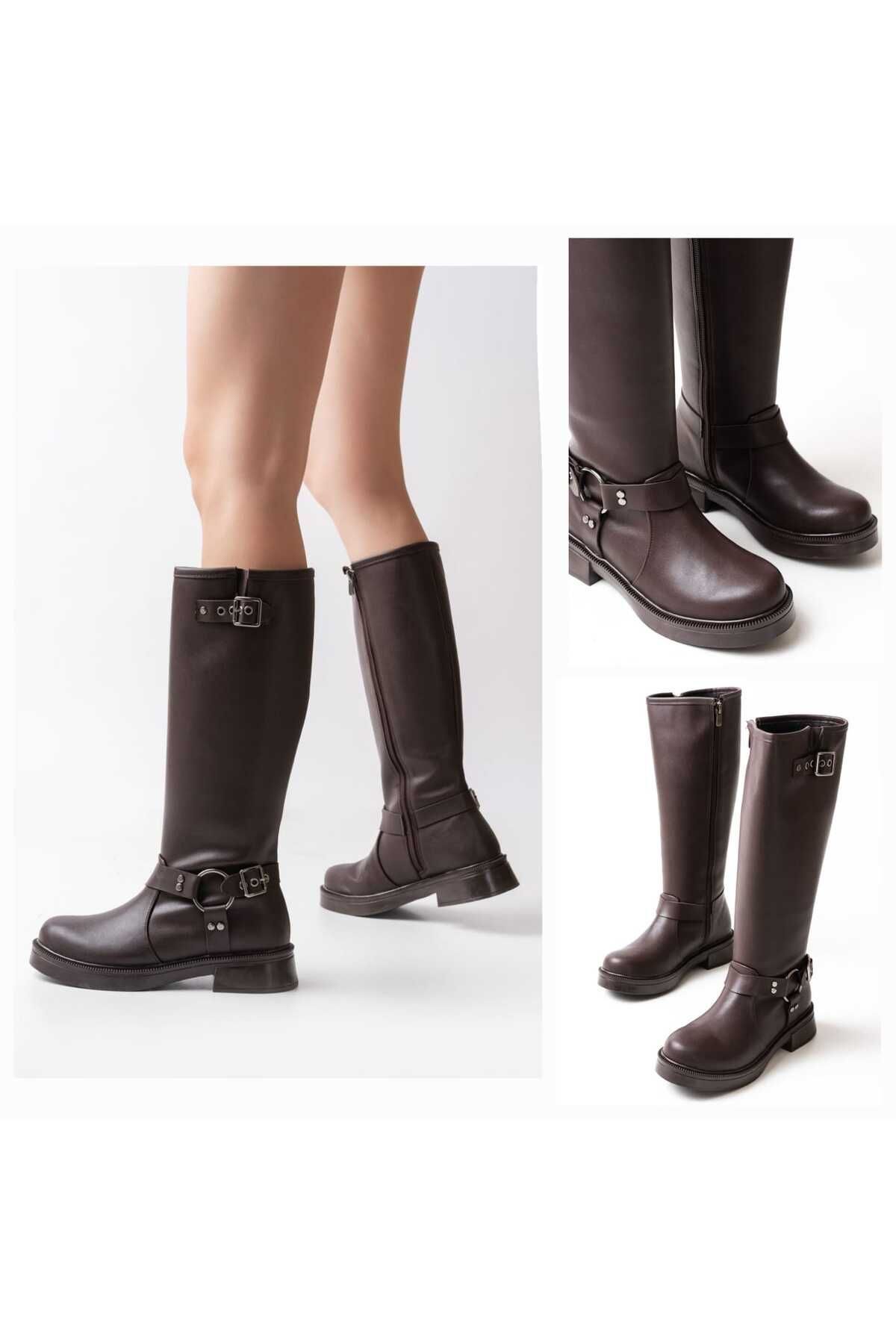 

Women Modern Stylish Fashion Boots Boots Faux Leather Brown Zipper Boots 36