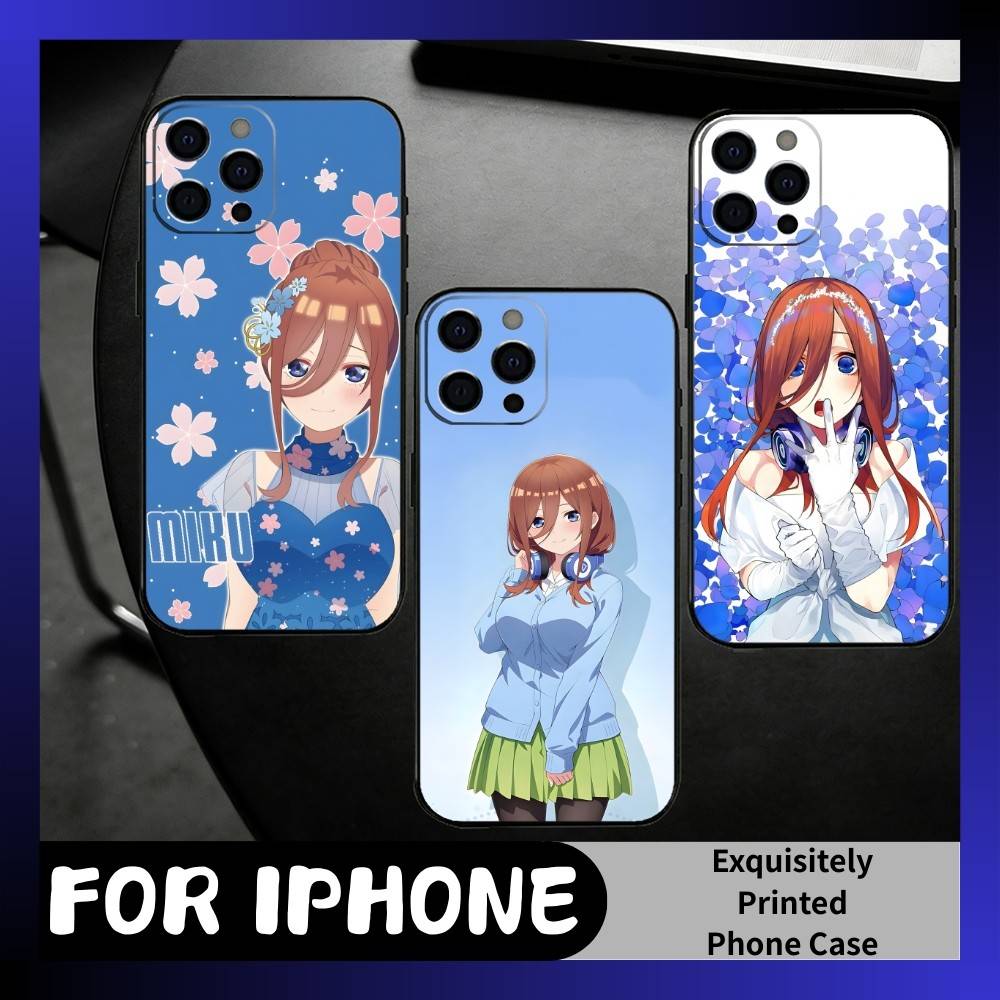 The QQ M-Miku NaKano 5Toubun Phone Case For iPhone17,16,15,14,13,12 Plus,Max Soft Silicone Black Cover