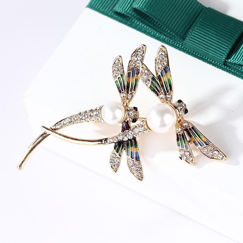 Dragonfly Drop Oil Pearl Brooch Fashion Insect Corsage Shawl Buckle Long-lasting Color Exquisite Hypoallergenic Women's Pin