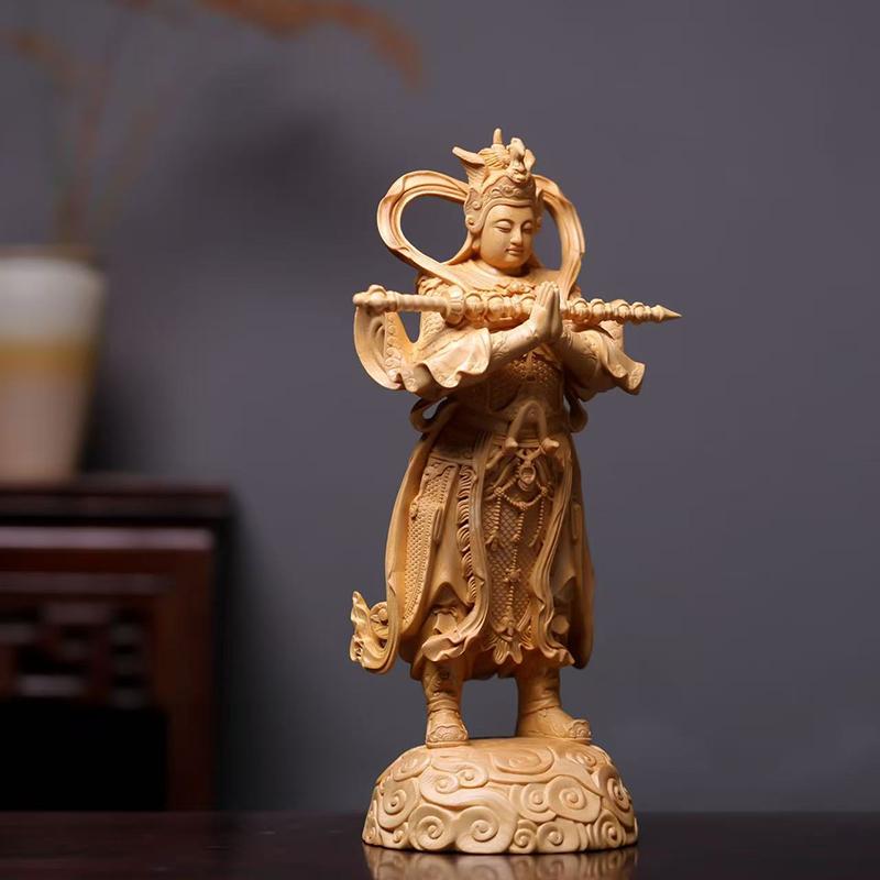 wood carving Guardian Door God Venerable Weituo statue  Luxury Home Living Room Office Wealth Luck Feng Shui Decorstatue 11.7 in