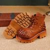 Fashion GKTINOO 2025 Winter New Retro Genuine Leather Woven Short Boots Lace-up Thick Bottom And Thick Heel Women's Boots