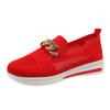 European and American New Large-size Foreign Trade Women's Shoes Fly-woven Breathable Hollow Upper Metal Chain Slope Heel Casual Single Shoes 43