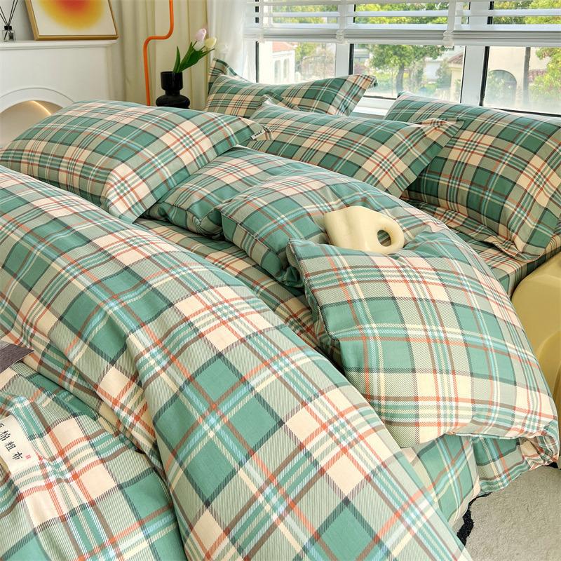 Set de pat din bumbac din patru piese, set din trei piese de husă de pilota de dormitor din bumbac pur și cearșaf de pat