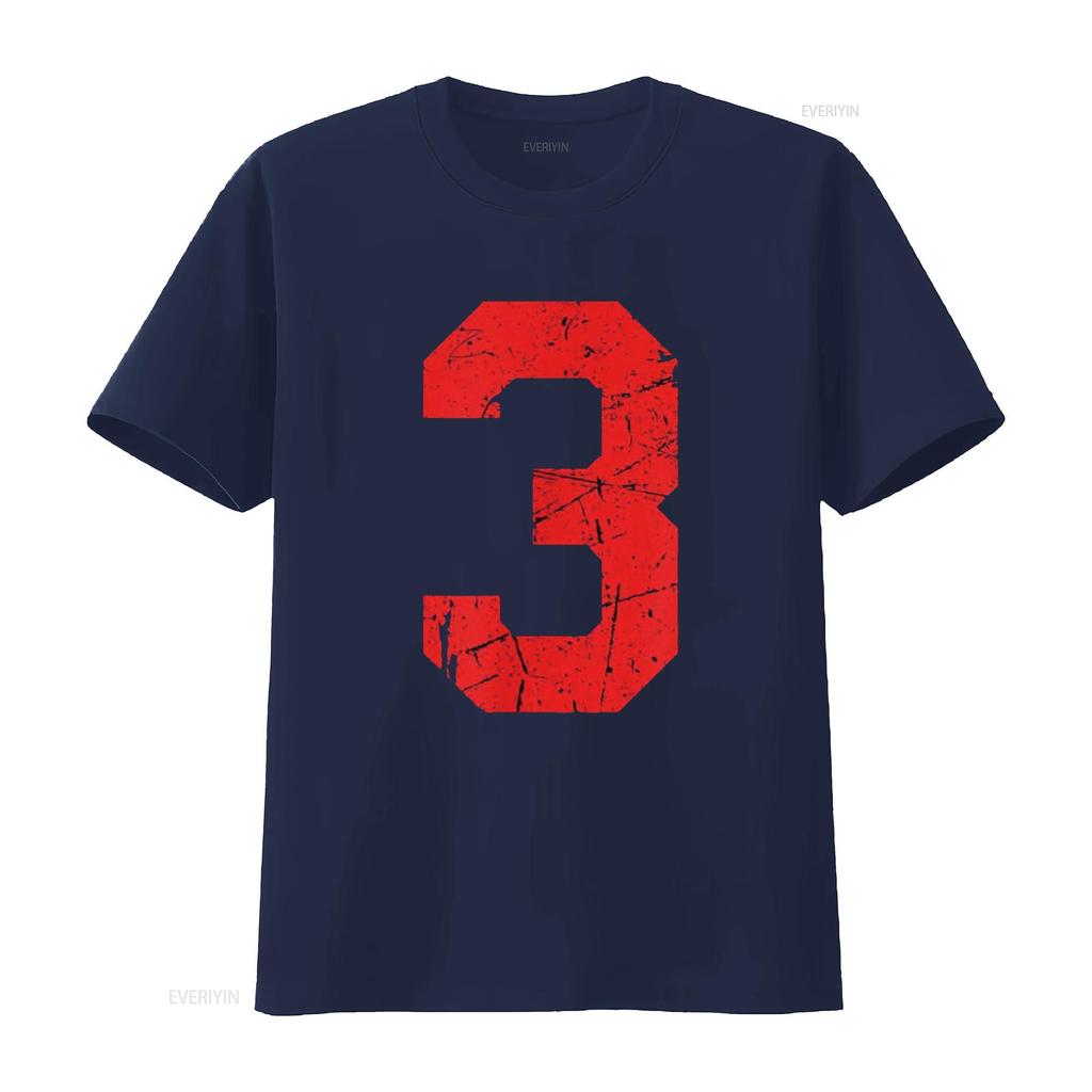 Numer 3 Koszulka Sportowa Czerwona Zniszczona Vintage Szczęśliwa Koszulka vintage Prana moda streetwear Wygodna Stylowa Miękka