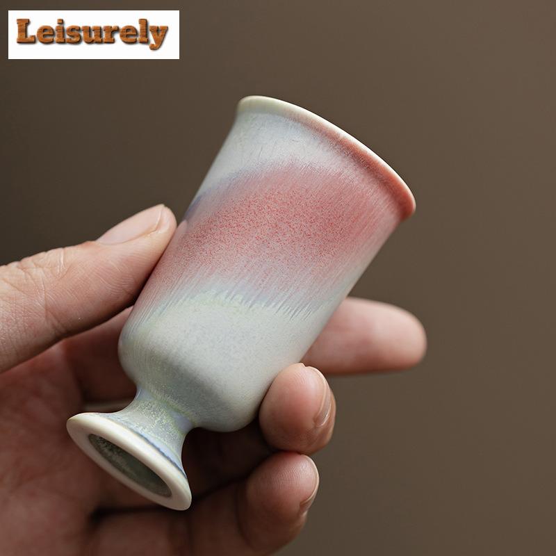 2pc/lot Aurora Kiln Change Red Teacup High Footed Tea Bowl Meditation Cup Smelling Fragrant Mug Master Cups Tea Services 30ml