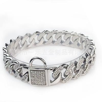 Pet Collar 32mm Wide Stainless Steel Cast 24 Diamond Chain Cuban Chain Diamond Neck Ring Chain Grain Diamond Dog Chain Multicolor