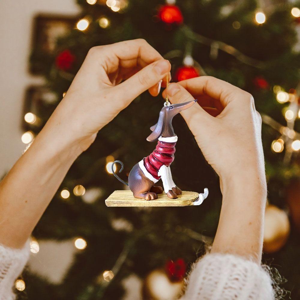 Ploché vánoční stromkové závěsné ozdoby 2D vánoční ozdoba jezevčíka Vánoční dekorace