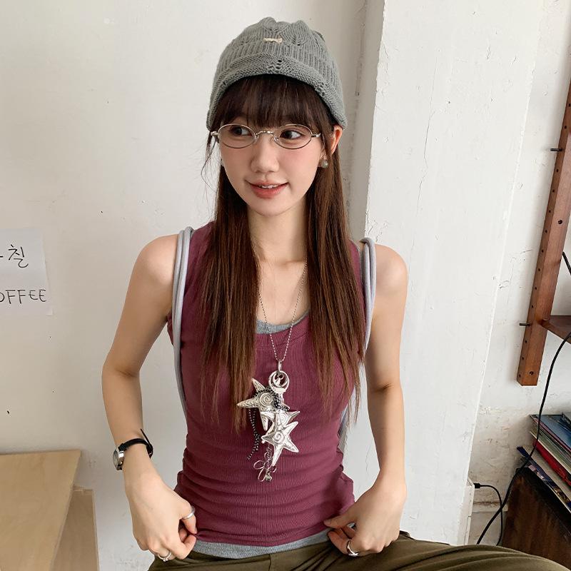 Real shot u-neck knitted suspender vest women's summer new slim-fitting and thin inner cover bottomed sleeveless top