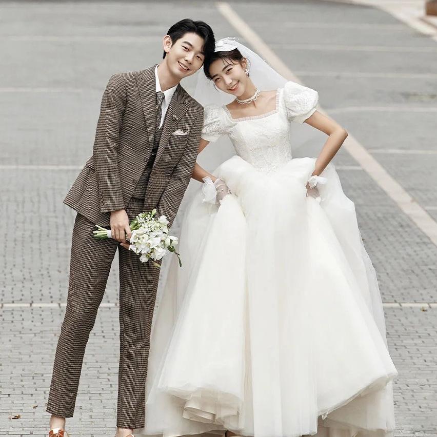 Light main wedding dress bride wedding dress simple temperament super fairy light wedding dress small dress women
