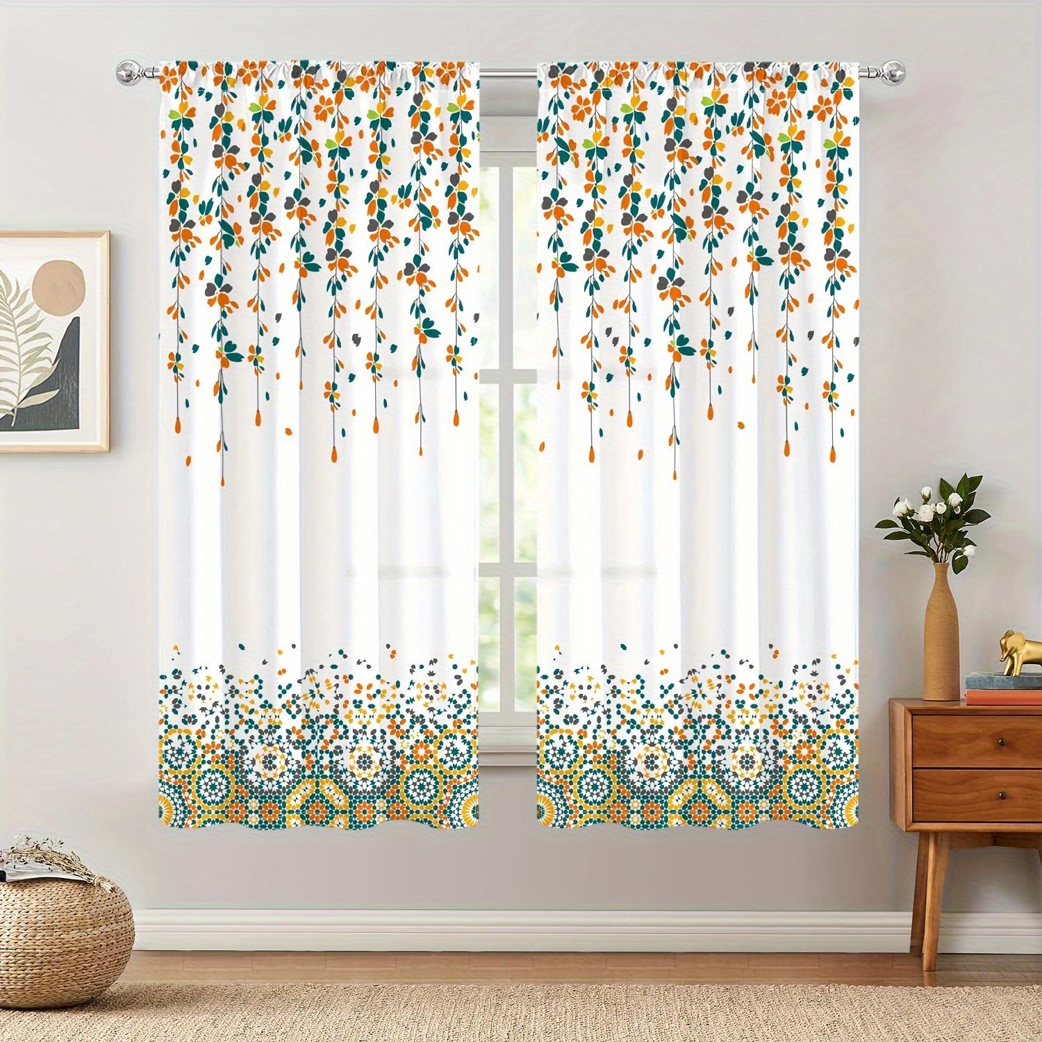 

2 шт. М’якої та елегантної акварельної квіткової напівзатьмареної кухонної штори – покращте свій домашній декор W50 X H130(CM)X2&Hook