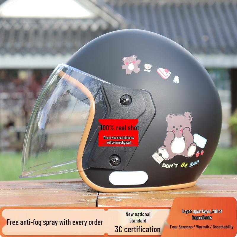 

3C Electric Motorcycle Helmet - High Definition, Thickened, Warm Half Helmet for Unisex Use in All Seasons One Size - High Definition Transparent Visor