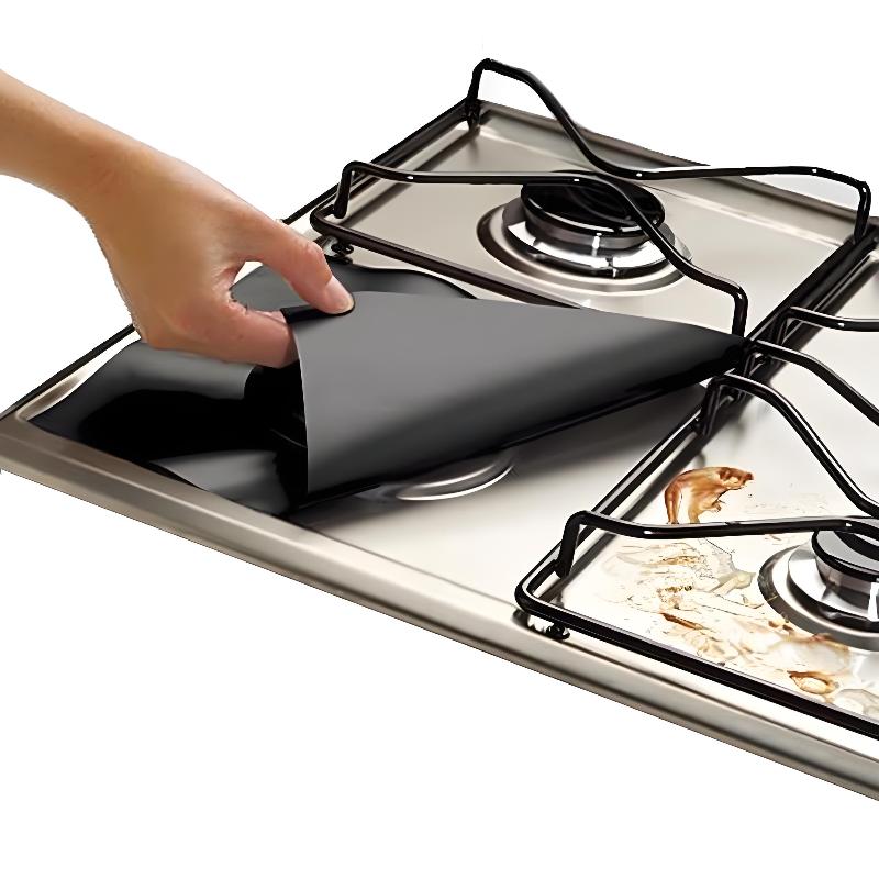 4Pcs Square Foil Stove Protector – Reusable Gas Hob Liner, Easy Clean Pad For Stovetop, Kitchen Tool